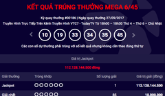 Chiếc vé độc đắc trúng hơn 112 tỷ đồng được xác định trong kỳ quay ngày 27/9. Ảnh chụp màn hình: Vietlott.