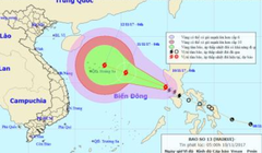 Đường đi và dự báo về cơn bão số 13. Ảnh: NCHMF