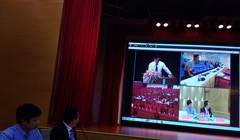 Hội thảo được tổ chức theo hình thức cầu truyền hình trực tuyến đồng thời tại 3 điểm cầu. Ảnh: Phương Công.