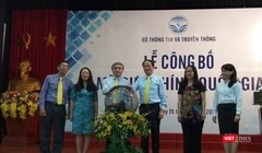 Thứ trưởng Nguyễn Minh Hồng, Đại diện VnPost và các khách mời thực hiện nghi thức khai trương Cổng thông tin điện tử tra cứu Mã bưu chính quốc gia.