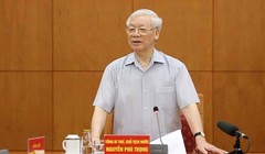 Tổng Bí thư, Chủ tịch nước Nguyễn Phú Trọng, Trưởng Tiểu ban Văn kiện Đại hội XIII của Đảng chủ trì cuộc họp.