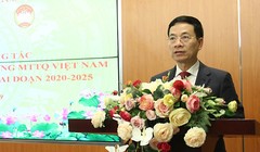 Bộ trưởng Nguyễn Mạnh Hùng phát biểu tại Hội nghị. Ảnh MIC