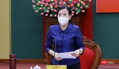 Bà Nguyễn Thanh Hải tại Hội nghị trực tuyến về công tác phòng, chống dịch COVID-19.