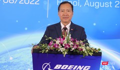 Giám đốc Boeing Vietnam Michael Nguyen chia sẻ cơ hội hợp tác ngành công nghiệp hàng không vũ trụ tại Diễn đàn Công nghiệp hàng không.
