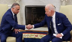 Thủ tướng Mustafa al-Kadhimi trong cuộc gặp Tổng thống Mỹ Joe Biden tại Nhà Trắng ngày 26/7/2021 (Ảnh: Reuters)