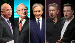 Jeff Bezos, Warren Buffett, Bernard Arnault, Larry Ellison và Elon Musk trở nên giàu hơn rất nhiều trong những năm gần đây (Ảnh: CNN)