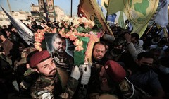 Đám tang của Abu Baqr al-Saadi ở Baghdad vào tuần trước (Ảnh: Zuma)