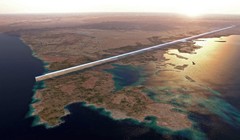 Bản vẽ của siêu dự án Neom, một thành phố trị giá 500 tỉ USD có hai tòa nhà dài 110 dặm phủ kính tráng gương, nằm giữa sa mạc (Ảnh: Getty)