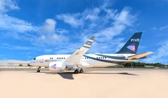 Máy bay tiệc tùng 9H-FIVE, được ra mắt vào năm 2023 bởi thương hiệu khách sạn sang trọng FIVE (Ảnh: CNN)