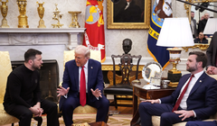 Tổng thống Ukraine Volodymyr Zelensky, Tổng thống Mỹ Donald Trump và Phó Tổng thống Mỹ J.D. Vance bên trong Phòng Bầu dục hôm 28/2. Ảnh: Vanity Fair.