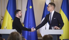 Tổng thống Phần Lan Alexander Stubb (phải) và Tổng thống Ukraine Volodymyr Zelensky (trái) tại Helsinki, Phần Lan, ngày 19/3. Ảnh: Getty.