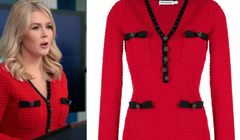 Thư ký báo chí Nhà Trắng Karoline Leavitt và bộ váy màu đỏ được cho là có nguồn gốc từ Trung Quốc. Ảnh: Times of India.