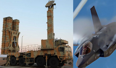 Hệ thống phóng và radar của hệ thống phòng không Bavar 373 (bên trái) và chiến đấu cơ F-35. Ảnh: MW.