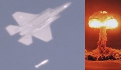 Máy bay F-35 thả bom B61 và một vụ nổ hạt nhân. Ảnh: MW.