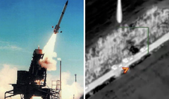 Cảnh phóng của hệ thống Patriot (trái) và Hệ thống Patriot của Ukraine ngay trước khi bị tên lửa Iskander tấn công. Ảnh: MW.