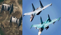 Nhà chứa máy bay của Nga và các chiến đấu cơ Su-34 và Su-35. Ảnh: MW.