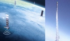 Mạng lưới Starlink (ảnh đồ họa) và một vụ phóng tên lửa chống vệ tinh. Ảnh: MW.