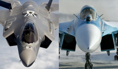 Chiến đấu cơ F-35 của Mỹ và Su-27 của Nga. Ảnh: MW.