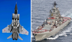 Chiến đấu cơ đánh chặn MiG-31 và tàu tuần dương lớp Kirov của Nga. Ảnh: MW.