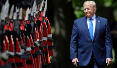 Tổng thống Donald Trump duyệt đội danh dự tại Cung điện Buckingham trong chuyến thăm chính thức cấp nhà nước cuối cùng của ông tới Vương quốc Anh vào năm 2019. Ảnh: Getty.