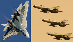 Chiến đấu cơ Su-57 (trái) và MiG-21 của Không quân Ấn Độ. Ảnh: MW.