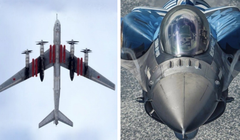 Máy bay ném bom Tu-95MS và máy bay chiến đấu F-16. Ảnh: MW.