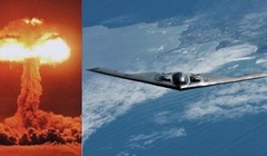 Hình ảnh một vụ nổ hạt nhân và máy bay ném bom B-2 của Mỹ. Ảnh: MW.
