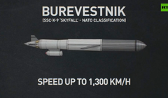 Tên lửa hành trình Burevestnik của Nga. Ảnh: RT.