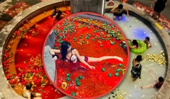 Một nhà tắm công cộng ở Trung Quốc đang cung cấp dịch vụ "tắm lẩu", nơi du khách ngâm mình trong "súp ớt", khẳng định rằng trải nghiệm này giúp tăng cường lưu thông máu và làm đẹp. Ảnh: SCMP.