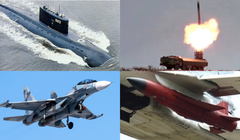 Tàu ngầm lớp Kilo, bệ phóng của hệ thống Bastion, máy bay chiến đấu Su-30M2 và tên lửa Kh-22/32. Ảnh: MW.