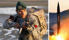 Hình ảnh một lính thủy đánh bộ Iran và một vụ phóng tên lửa Hwasong-7 của Triều Tiên. Ảnh: MW.