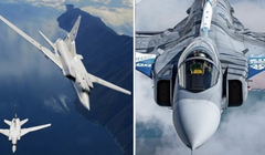 Máy bay ném bom Tu-22M3 và máy bay chiến đấu Gripen. Ảnh: MW.