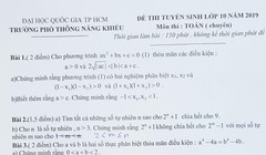 Đề thi môn toán tuyển sinh vào lớp 10 của Trường Phổ thông Năng khiếu, ĐH Quốc gia TP. Hồ Chí Minh