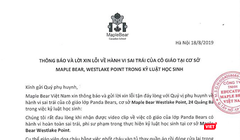 Thông báo của Trường mầm non Maple Bear Westlake Point về sự việc. 