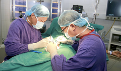 Các bác sĩ phẫu thuật cho thiếu niên 12 tuôie bị hoại tử tinh hoàn trái (Ảnh - BVCC) 