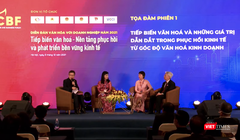 Toạ đàm phiên 1 với chủ đề tiếp biến văn hoá và những giá trị dẫn dắt trong phục hồi kinh tế từ góc độ văn hoá kinh doanh (Ảnh - Minh Thuý) 