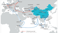 Bản đồ sáng kiến "vành đai - con đường" của Trung Quốc.
