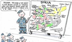 Tranh biếm họa về cách thức phương Tây thực hiện cuộc chiến chống ISIS.