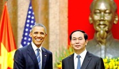 Chủ tịch nước Việt Nam Trần Đại Quang và Tổng thống Hoa Kỳ Barack Obama ở Hà Nội sáng 23/5/2016.