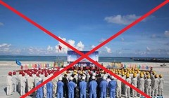 Lực lượng binh lính và công nhân Trung Quốc hoạt động bất hợp pháp tại đá Chữ Thập, Trường Sa, Khánh Hòa, Việt Nam, ảnh: Tân Hoa Xã.