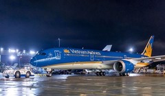 Máy bay mới Boeing 787-9 Dreamliner kế thừa màu xanh đặc trưng và hình ảnh bông sen vàng, với đường lượn màu vàng tinh tế, tăng kích cỡ logo hoa sen, sử dụng màu kem nhạt ở phần bụng máy bay