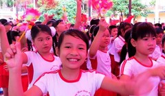 Học sinh trường tiểu học Thái Phiên, quận Ngô Quyền (Hải Phòng) dự lễ khai giảng. Ảnh: Lan Hạ.