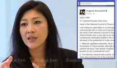 Bà Yingluck Shinawatra và thư ngỏ trên trang Facebook cá nhân của bà. Nguồn: Bangkok Post