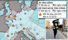 Bản đồ các địa điểm tại châu Âu đã bị tổ chức Nhà nước Hồi giáo (IS) tấn công hoặc lên kế hoạch khủng bố nhưng thất bại từ tháng 1.2014 - 12.2015 - Đồ hoạ: ISW/Express