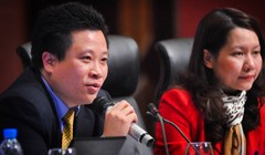 Hai bị cáo Hà Văn Thắm và Nguyễn Minh Thu. Ảnh VNE