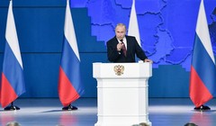 Tổng thống Nga V.Putin đọc Thông điệp Liên bang năm 2020, trong đó đề xuất sửa đổi Hiến pháp Liên bang Nga năm 1993 để bảo vệ chủ quyền quốc gia của Nga (Ảnh: TASS).