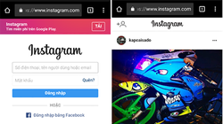 Giao diện đăng nhập và giao diện chính trên phiên bản web của Instagram.