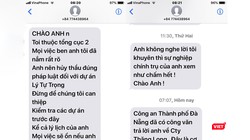 Tin nhắn đe dọa đối với ông Nguyễn Hữu Hinh, Giám đốc Ban QLDA Đầu tư xây dựng các công trình công nghiệp và dân dụng TP Đà Nẵng.