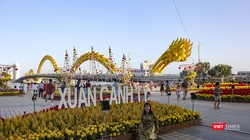 Vừa mới hoàn thành, đường hoa xuân Bạch Đằng ở Đà Nẵng đã chào đón rất đông người dân, du khách