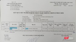 Phiếu xét nghiệm bệnh phẩm của nữ sinh viên N.T.H.N (Quảng Nam) đã âm tính với virus corona.